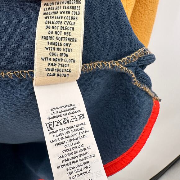 LL BEAN Ws Sweater Fleece Sherpa Colorblock Hybrid Pullover Navy Yellow Red // L - Picture 8 of 9